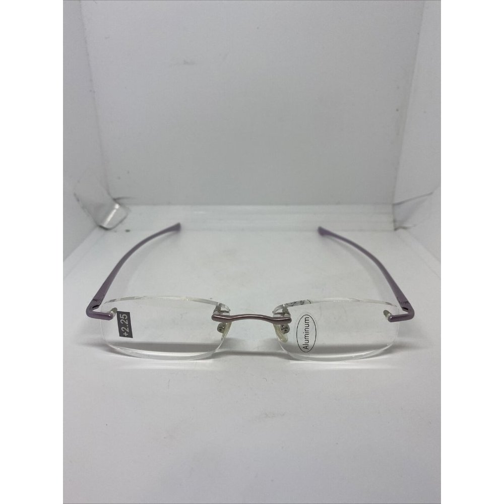 Reading Eyeglasses +2.25 Frames reader Lightweight Aluminum Purple Frameless NEW